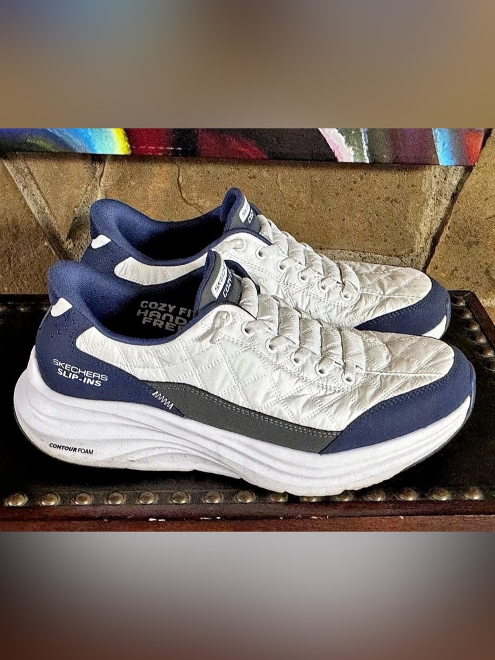 Skechers Hands Free Slip-ins: Cozy Fit - What A Gem White & Blue US 8
